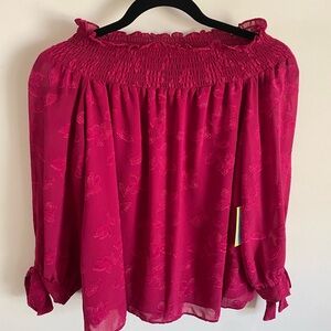 CeCe Magenta Floral Blouse with Tie Cuffs